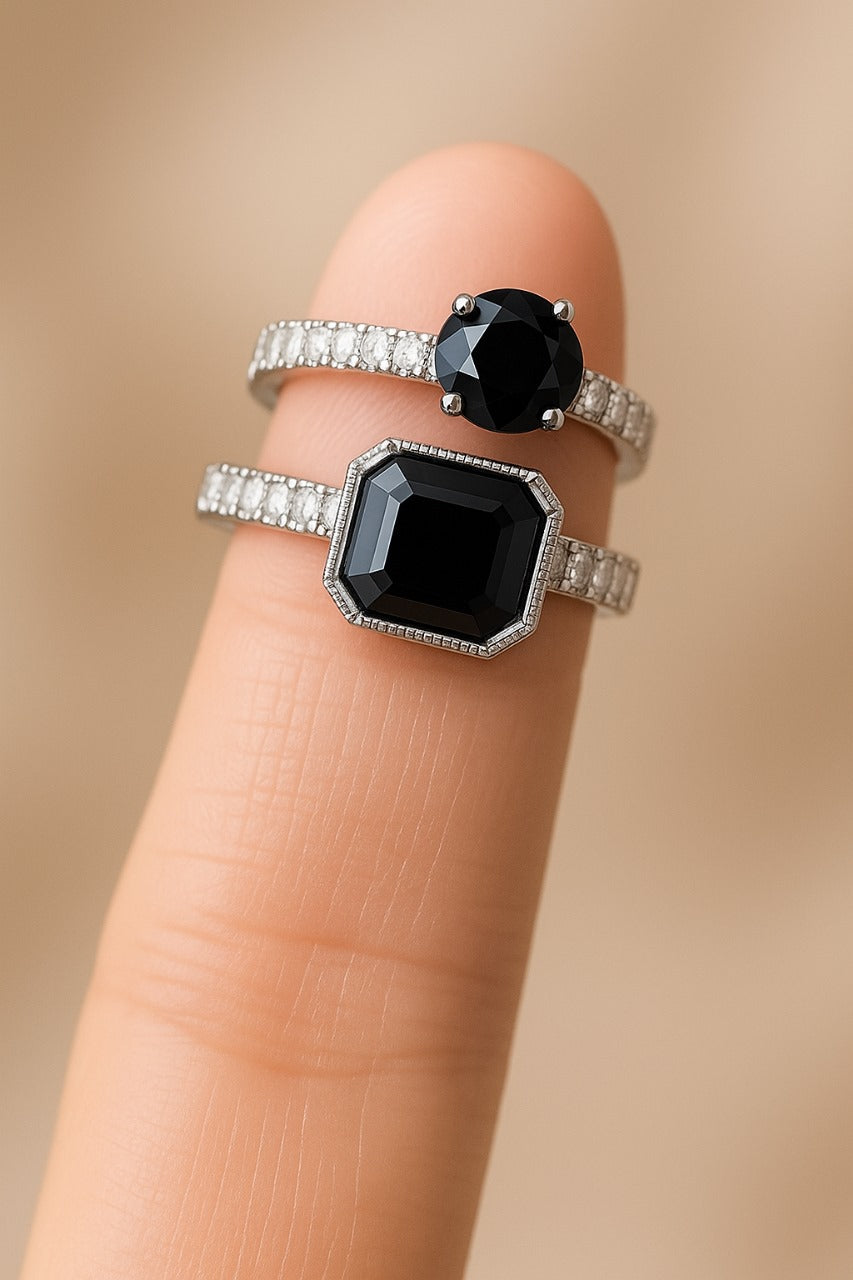 Luxury Black Stone Couple Rings Set